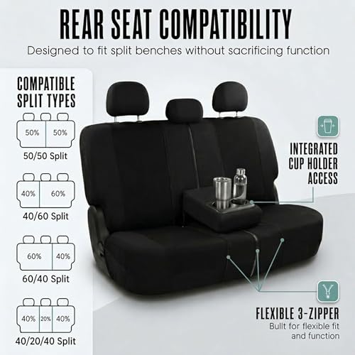 FH Group Full Set Cloth Car Seat Covers, Universal Fit Front and Split Bench Rear, Airbag Compatible, Washable for SUV, Sedan, Van - Black - color: Black