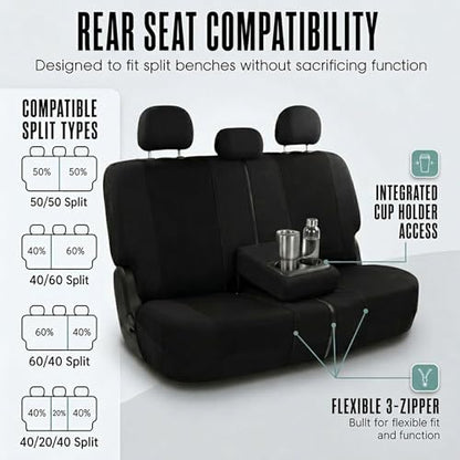 FH Group Full Set Cloth Car Seat Covers, Universal Fit Front and Split Bench Rear, Airbag Compatible, Washable for SUV, Sedan, Van - Black - color: Black