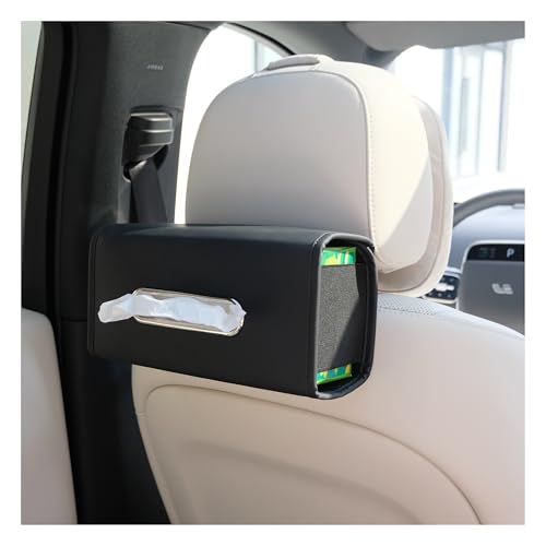 Premium PU Leather Car Tissue Holder, Classic Style, Rectangular, Black - color: Black