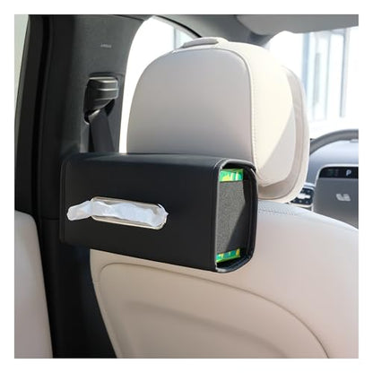 Premium PU Leather Car Tissue Holder, Classic Style, Rectangular, Black - color: Black