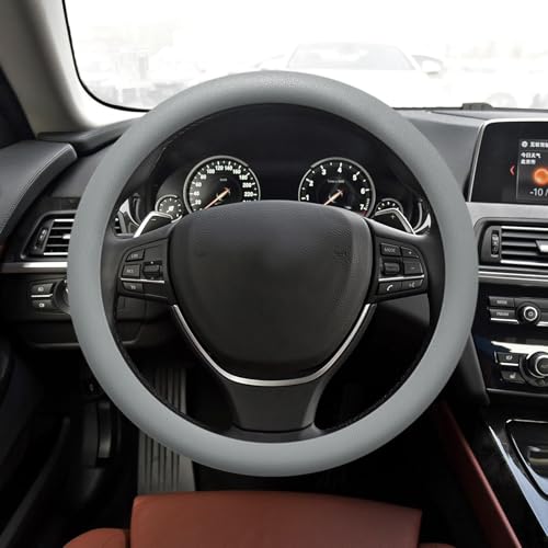 Car Steering Wheel Cover, 13 to 14.17 inches Non-Slip Silicone Steering Wheel Protector, Car Accessories Thin Soft Leather Texture Steering Wheel Protective Cover for Most Cars (Gray) - color: Gray