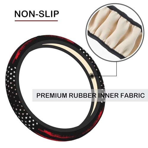 Red Black American Flag Elastic Steering Wheel Cover, Non-Slip Breathable Neoprene Steering Wheel Covers, Men Car Accessories, Universal 15 Inch Fit Auto, Suvs, Truck - color: Red Black American Flag
