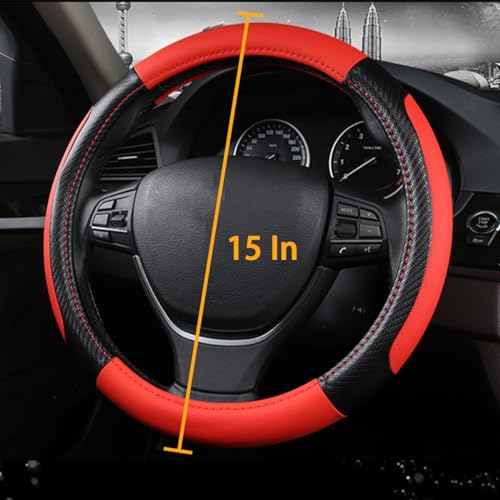zipelo Elastic Stretch Steering Wheel Cover, Microfiber Breathable Ice Silk, Universal 15 Inch Anti-Slip Car Steering Wheel Protector, Warm in Winter and Cool in Summer for Women (Style1-Red) - color: Style1-Red