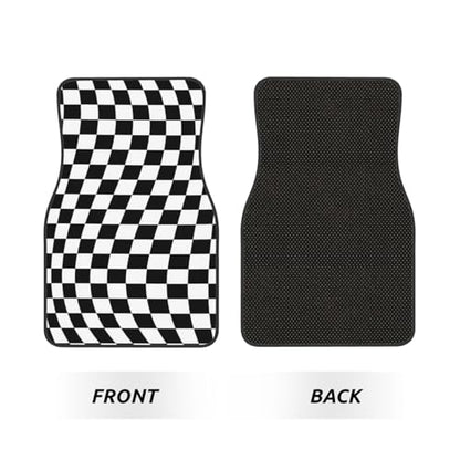 Generic Car Foot Mat Black and White Checkered Distortion Non-Slip Carpet Mats for Cars & Trucks,Decorative Front & Rear Vehicle Foot Rugs,4-Piece Car Floor Mat Set