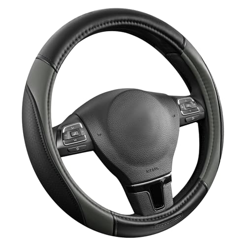Rubbermaid Steering Wheel Cover – Universal Fit 14.5"–15" Steering Wheel Cover, Anti-Slip Grip, Breathable Leather, All-Season Protection, Interior Upgrade for Cars, Trucks, SUVs - Gray - color: Grey
