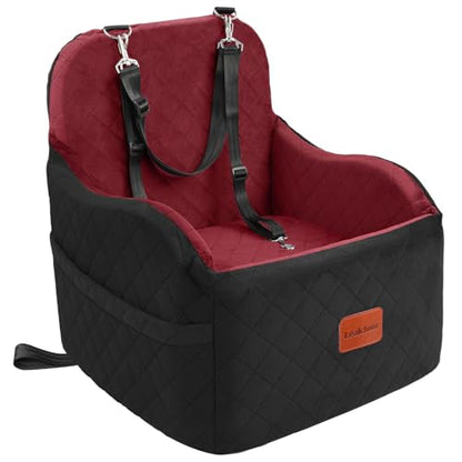 Lealchum Dog Booster Car Seat for Small/Medium Dogs,Puppy Portable Car Bed with Elevated Cushion,Fully Detachable and Washable,2 Storage Pockets,Easy to Install (Blakc/Red, Medium) - color: Blakc/Red