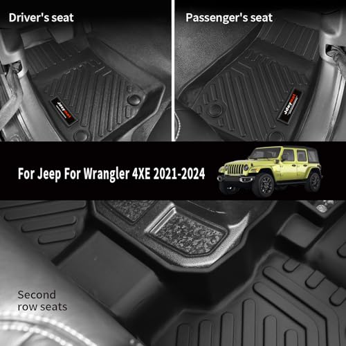 All Weather Floor Mats & Cargo Liner Compatible for 2021-2025 2026 Jeep Wrangler JL 4XE Hybrid Accessories Black (for 2021-2026 Jeep Wrangler JL 4XE) - color: for 2021-2026 Jeep Wrangler 4XE