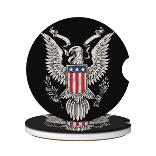 Absorbent Ceramic Car Coasters for Cup Holders, Bald Eagle Design 2.56" Anti Slip Universal Drink Cup Coasters for Women Men (2 Pack) - color: Bald Eagle