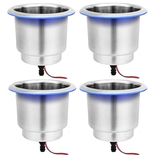 Young Marine Stainless Steel Cup Holder with Light and Drain for Boat, RV, Camper (Stainless Steel with Light 4 PCS) - style: Stainless Steel with Light 4 PCS
