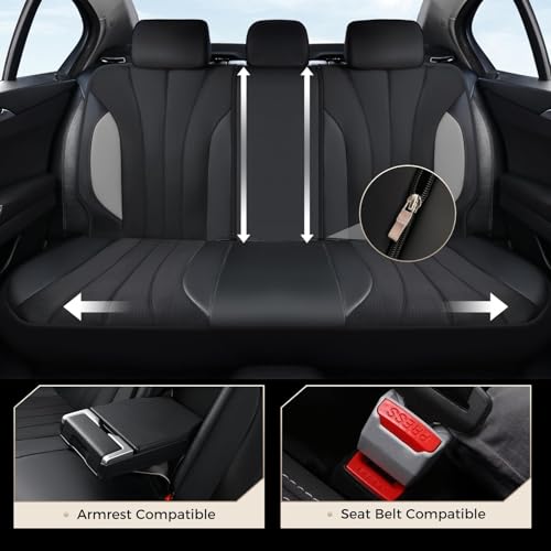 Coverado Automotive Seat Cover Full Set, Front and Rear Seat Covers, Waterproof Leather Seat Covers 5 Seats, Luxury Car Seat Protectors Universal Fit for Most Vehicles, SUV, Truck, Sedan - color: B-Gray&Black