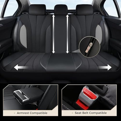 Coverado Automotive Seat Cover Full Set, Front and Rear Seat Covers, Waterproof Leather Seat Covers 5 Seats, Luxury Car Seat Protectors Universal Fit for Most Vehicles, SUV, Truck, Sedan - color: B-Gray&Black