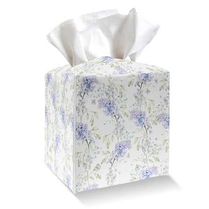 Purple Lavender Tissue Box Cover Holder, PU Leather Tissue Box Cover with Bottom Belt, Square Facial Paper Organizer for Tabletop, Bathroom, Kitchen, Car & Office -043 - color: Purple Lavender