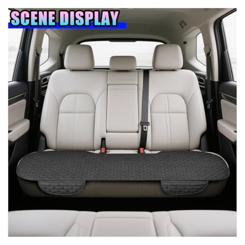 Car Rear Seat Cover, Comfortable Linen Automotive Seat Pad with Storage Pocket, Anti-Slip Breathable Vehicle Seats Protection Mat, Universal Car Bench Seats Pad for SUV, Truck (Black-L) - size: Black-L