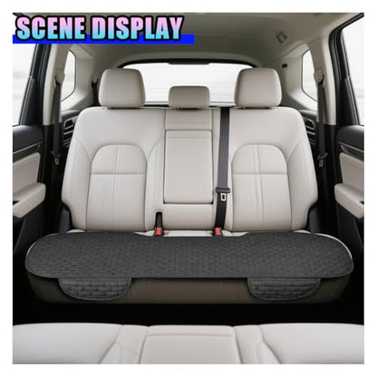 Car Rear Seat Cover, Comfortable Linen Automotive Seat Pad with Storage Pocket, Anti-Slip Breathable Vehicle Seats Protection Mat, Universal Car Bench Seats Pad for SUV, Truck (Black-L) - size: Black-L