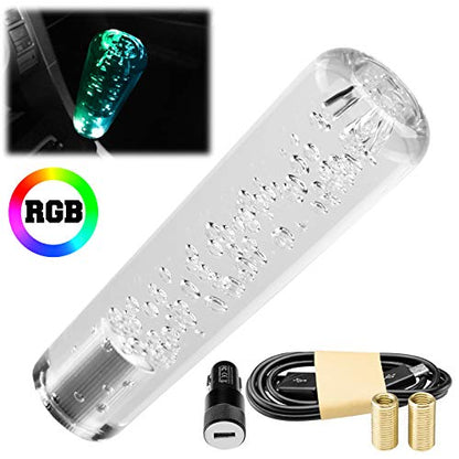 EZAUTO WRAP LED Light RGB Shift Knob Stick Crystal Transparent Bubble Gear Shifter 15cm - color: Clear w/ RGB LED LIGHT, size: 15cm