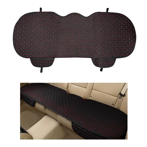 Linen Car Seat Cover, Anti-Slip Bottom Bench Protector Rear Seat Pad with Storage Pockets, Comfy Breathable Long Rear Seat Cushion Pad for Most Vehicles, Car Accessories (Rear Black & Red) - color: Rear Black & Red