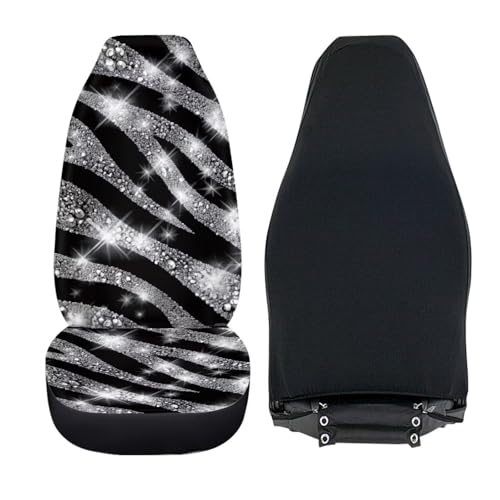 Silver-Grey Zebra Print Car Front Seat Covers, Thin Breathable Easy to Install Automotive Bucket Seat Covers Fits Most Cars SUV Trucks, 2 Piece - color: Silver-grey Zebra
