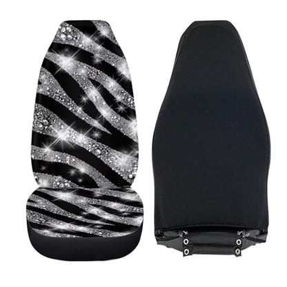 Silver-Grey Zebra Print Car Front Seat Covers, Thin Breathable Easy to Install Automotive Bucket Seat Covers Fits Most Cars SUV Trucks, 2 Piece - color: Silver-grey Zebra
