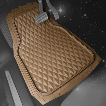 CAR PASS Heavy Duty Rubber Beige Car Floor Mats & Cargo Liners, Deep Dish All-Weather Trunk Mats Durable Anti-Slip 3D Rhombus Waterproof Trim to Fit Liner Universal Fit Auto,Sedan,SUV,Truck, Beige - color: beige with cargo liner