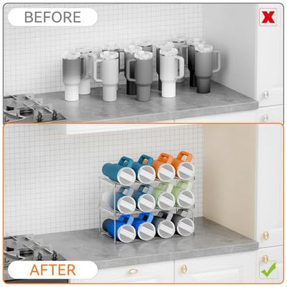 Yieach Stackable Water Bottle Organizer for Stanley,Yeti 40 oz and Others Tumbler Organizer,3 Tier Waterbottle Storage Rack,Clear Acrylic Cup Organizers for Kitchen Cabinets,Countertop,Pantry Shelf - size: 3 Tier Hold 12 Bottle