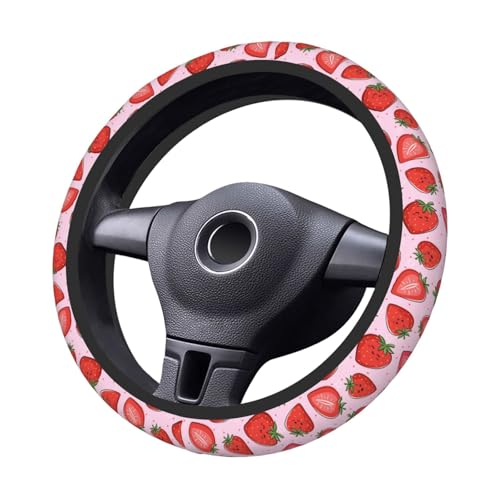 Kawaii Cute Pink Strawberry Strawberries Car Steering Wheel Cover,Non-Slip Elastic Neoprene-Sweat Car Accessories,Universal 15 Inch Fit Auto, Vans Trucks,Suvs, Truck - color: Strawberry