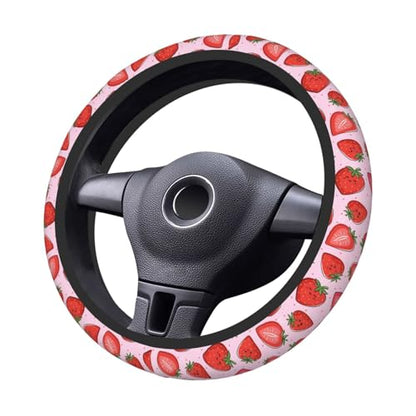 Kawaii Cute Pink Strawberry Strawberries Car Steering Wheel Cover,Non-Slip Elastic Neoprene-Sweat Car Accessories,Universal 15 Inch Fit Auto, Vans Trucks,Suvs, Truck - color: Strawberry