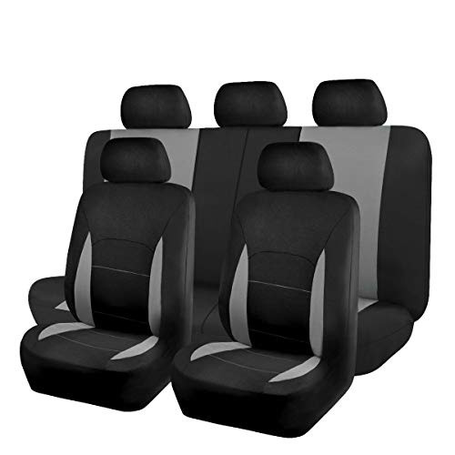 Flying Banner Car Seat Covers Front Seats Rear Bench Polyester car seat Protectors Easy installations Rear Bench Split Classic man Lady Truck (Full Set - Low Back, Black Gray) - color: Black Gray