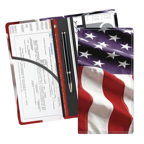Leather Car Registration and Insurance Card Holder, Cute Car Accessories Vehicle Glove Box Car Organizer for Documents, Cards, License American Flag Print - color: American Flag Print