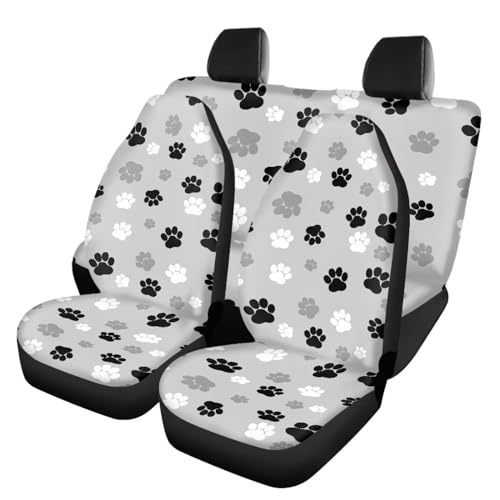 Howilath Grey and Black Dog Paw Print Car Seat Covers Full Set of 4 Pack Universal Fit for Most Cars Trucks Suvs Puppy Footprint Auto Accessories - color: Grey Dog Paw Design
