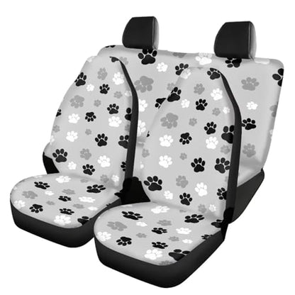 Howilath Grey and Black Dog Paw Print Car Seat Covers Full Set of 4 Pack Universal Fit for Most Cars Trucks Suvs Puppy Footprint Auto Accessories - color: Grey Dog Paw Design