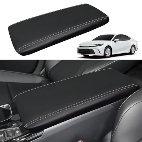 for Toyota Camry 2025 Car Armrest Cover Waterproof Center Console Pad Covers Scratch Resistance Box Cover Leather Protector Pad Decoration Accessories(Black + White Stitches) - color: Black + White Stitches