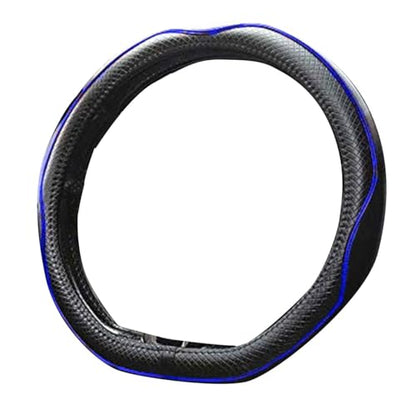 Mayco Bell Flat Bottom Steering Wheel Cover Anti-Slip,Safety,Soft,Breathable,Durable,Full Surround,Comfortable Grip Microfiber Leather (D Shape, Black Dark Blue) - color: Black Dark Blue, size: D Shape