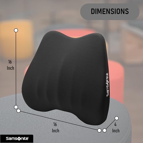 Samsonite Lumbar Support Pillow for Office Chair and Car Seat - Memory Foam Pillows Car Lumbar Support Brace, Lumbar Support Pillow for Car & Low Back Pain Relief, Black