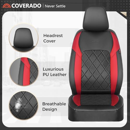 Coverado Car Seat Covers, Front Seat Covers, 2 Front Automotive Seat Cover, Mesh Breathable Seat Protectors, Universal Fit for Most Cars - color: Black_Red, size: Front