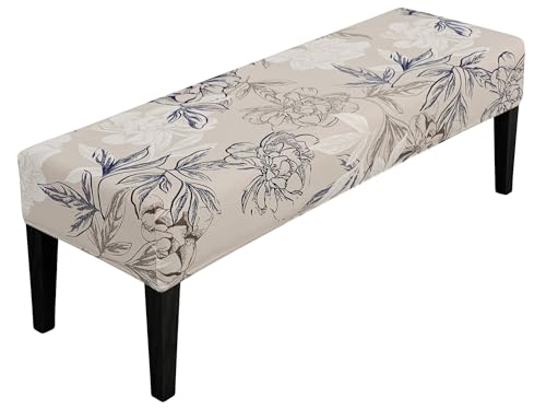SPRINGRICO Stretch Dining Bench Cover, Removable Bench Slipcover Washable Bench Seat Protector Rectangle Bench Cover for Dining Room, Living Room, Bedroom, Kitchen (Floral Beige) - color: Floral Beige