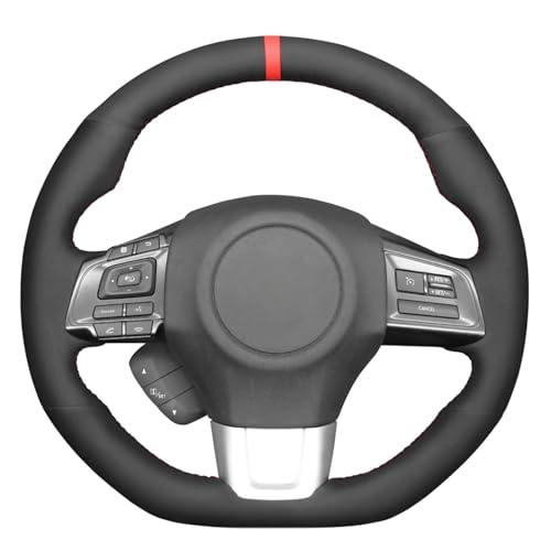 MEWANT Hand Sewing Breathable Car Steering Wheel Cover for Subaru WRX 2015-2021 / WRX STI 2015-2021 Steering Wheels Accessories for Subaru WRX (STI) - color: style-01: black suede + red stripe + red thread