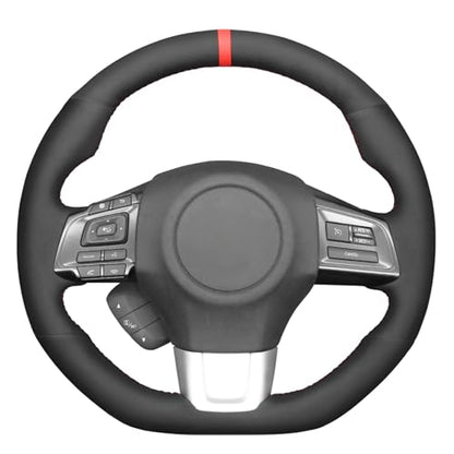 MEWANT Hand Sewing Breathable Car Steering Wheel Cover for Subaru WRX 2015-2021 / WRX STI 2015-2021 Steering Wheels Accessories for Subaru WRX (STI) - color: style-01: black suede + red stripe + red thread