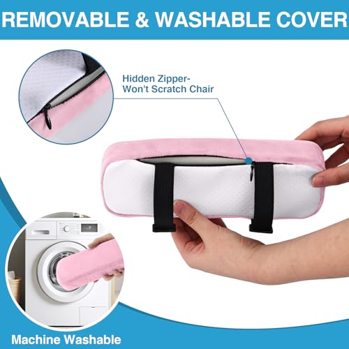 Smiry Ergonomic Office Chair Armrest Pads, Memory Foam Arm Rest Covers, Non-Slip Armrest Cushion with Adjustable Buckles and Straps, Elbow Relief for Desk, Gaming & Wheelchair (Pink, Set of 2) - color: Pink