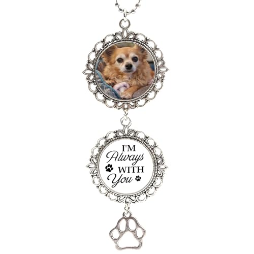 Custom Dog Memorial Gifts for Loss of Dog car Rearview Mirror Hanging Accessories Personalized Car Photo Pendant in Remembrance car Charms with Picture Photo Gifts - color: Gem-1