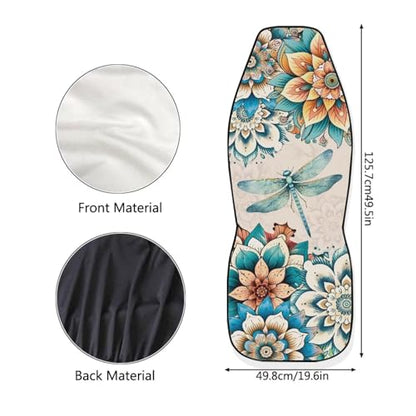Boho Flower Print Car Front Seat Cover Dragonfly Auto Seat Cover Car Interior Accessories Anti Slip Car Seat Protector - color: Boho Flower Dragonfly