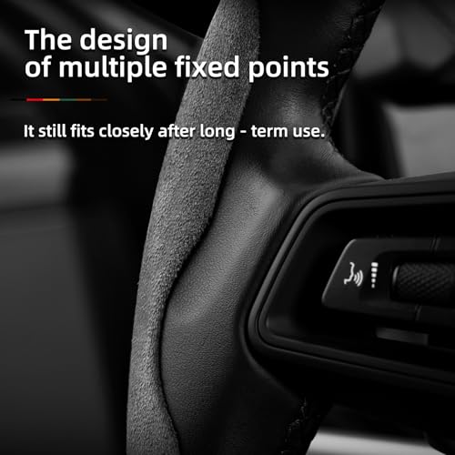 Suede Thin Car Steering Wheel Cover, 2 Piece, Suitable for Round and D Shaped Steering Wheels, Black - color: Black, size: 2pcs: Fits Round/D-Shaped Steering Wheels