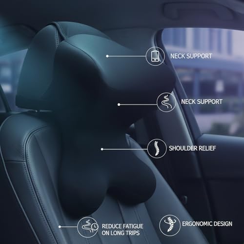 Car Neck Pillow for Driving Seat Car headrest Pillow/Gaming Chair Pillow with Adjustable Strap Removable Cover Ergonomic Design Neck Support Pillow for auto, Office Chair, Gaming Chair(Black)