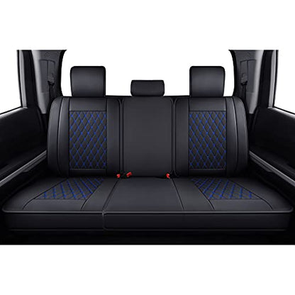 LUCKYMAN CLUB 2007-2021 Tundra Pickup Trucks Car Seat Covers X05-T3 Full Set, Fit SR5 SR Platinum TRD PRO Trims Crew/Crewmax/Extended/Double Cab with Water Proof Faux Leather (Black&Blue Full Set) - color: Black&Blue, size: 2007-2021 Full Set