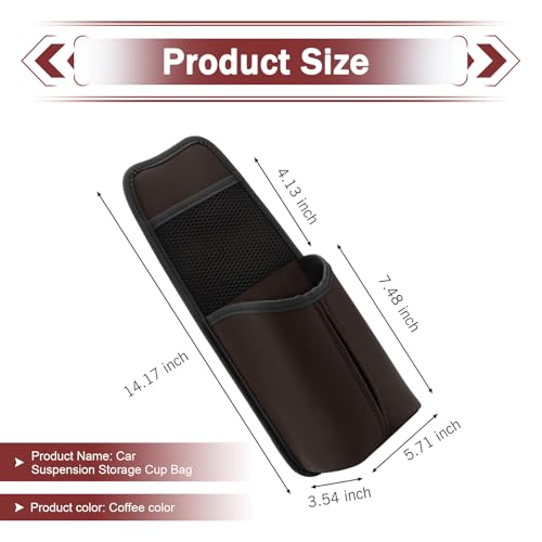 Car Hanging Tissue Holder, Strap-On Non-Slip Front and Back Seat Side Organizer with Mesh Net, Waterproof Leather Space Saving Car Cup Holder, Universal for Most Cars (Coffee) - color: Coffee