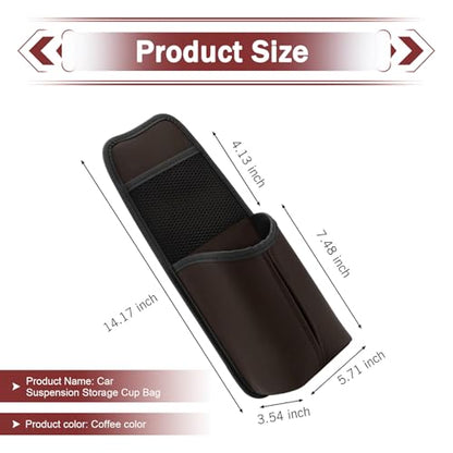 Car Hanging Tissue Holder, Strap-On Non-Slip Front and Back Seat Side Organizer with Mesh Net, Waterproof Leather Space Saving Car Cup Holder, Universal for Most Cars (Coffee) - color: Coffee