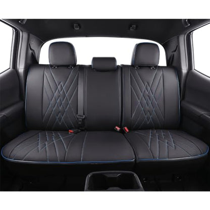 EKR Custom Fit Tacoma Car Seat Covers for Toyota Tacoma 2016 2017 2018 2019 2020 2021 2022 2023 Access Cab -Full Set,Faux Leather(Black with Blue Trim) - color: Leather (Black with Blue Trim), size: 2016-2023 Full Set Access Cab,2DR