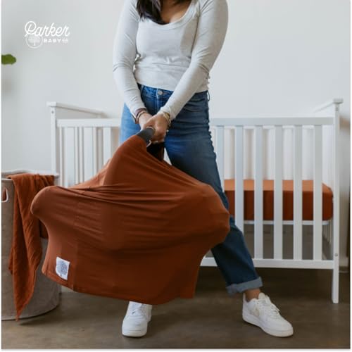 Parker Baby 4 in 1 Car Seat Cover for Girls and Boys - Stretchy Carseat Canopy, Nursing Cover, Grocery Cart Cover, High Chair Cover - “Clay” - color: Clay