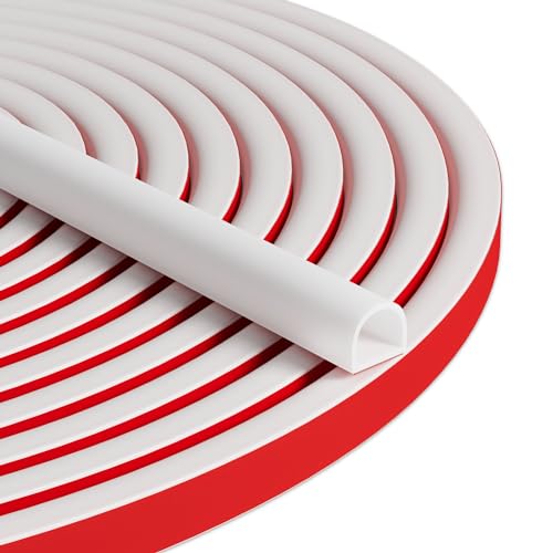 20FT Weather Stripping Door Seal, Self-Adhesive Silicone D-Shaped Seal Strip for Door Frame & Window Gaps, Soundproof Insulation Gap Filler - color: White, size: M (3/8"W × 5/16“T) 20FT