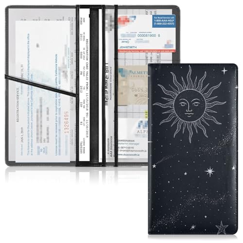 linqin Car Registration and Insurance Card Holder, Sun Moon Galaxy Leather Glove Box Organizer Card Document Wallet - color: Sun and Moon