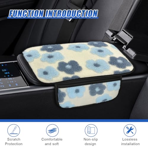 Car Center Console Cover, Soft Fluffy Car Armrest Seat Box Cushion Pad with 2 Storage Bags, Universal Vehicle Interior Protector Accessories for Most Sedans, SUVs, Trucks (Blue)